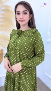 Gamis Rayon Twill Semi Midi Dress Polkadot Marina Terbaru Wanita Dewasa Busui Friendly