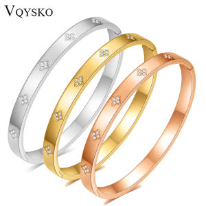 VQYSKO Four Leaf Bracelet Zircon Flower Bangle Womens Jewelry Minimalist Gifts Valentines Day Give For Her