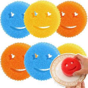 4pcs Kitchen Dishwashing Sponge / Smiling Design Magic Sponge Brushes / Odor Resistant Stain-removing Cleaning Sponges / Scratch-free Scrub Pad