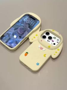 EOENKK | Cute 3D Big Ear Carrot Rabbit Silicone Phone Case For iPhone 16 17 Pro Max 16 Plus Cartoon Shockproof INS Style Girls Back Cover