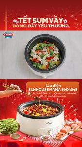 LẨU ĐIỆN 4L SUNHOUSE MAMA SHD4548 - Công suất 1500W Chống dính Flead 2 lớp siêu bền Giữ nhiệt tốt