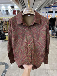 เสื้อเชิ้ตคอปกพับแฟชั่นฤดูใบไม้ร่วงสำหรับคุณแม่ กระดุมแถวเดียว ผู้หญิงวัยกลางคนและผู้สูงอายุ เสื้อผ้าผู้หญิง แขนยาว สไตล์ทำงาน