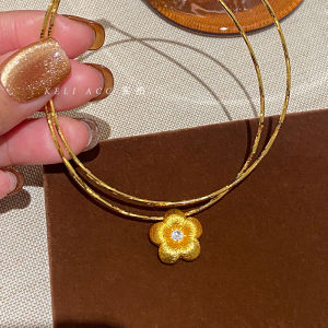 Handmade New Chinese Style Womens Necklace Luxury Minimalist Floral Clavicle Sweater Chain Alloy Embedded Artificial Gemstone