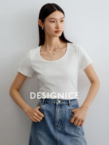 Womens Simple Commuter Straight Shoulder T-shirt Short Sleeve White