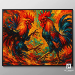 Tranh Nghệ thuật "Gà Đá" VIETSMART ART - Sơn dầu 70 x 80cm
