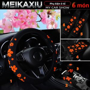 Bộ Phụ Kiện Ô Tô Nữ 6 Món Bao Gồm Bọc Vô Lăng 3D Bằng Vải Xốp Đệm Vai Đệm Cần Số Đệm Tay Vịn Phụ Kiện Ô Tô