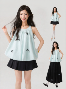 KEIKO | Áo Blouse Không Tay Có Nơ Trang Trí Mùi bạc hà