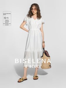 BEIQIANI | V-neck Floral Trim Slim French Style Holiday Dress