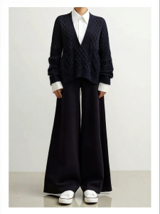 Classic Knit Loose Crisp Drapey Wide Leg Pants