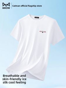MiiOW | Cat Person Ice Silk Modal Loose Fit Short Sleeve Round Neck T-Shirt Mens Summer Trendy Breathable Quick Dry Comfortable Tee