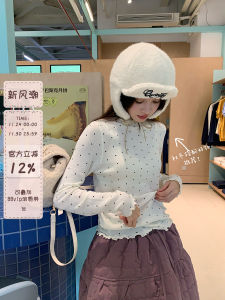 Sinbounboun Vintage Polka Dot Knitwear Long Sleeve Half High Collar Womens Slim Fit Inner Wear Outer Wear Casual Top