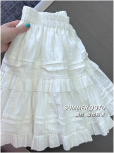 White Lace High Waist A-Line Mini Skirt Womens Autumn Design Gored Skirt Short Skirt Small Size Cake Skirt Elastic Waist