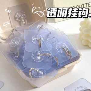 Powerful Wall-Mounted Transparent No-Trace Door Back Hooks Adhesive Sticky Pad Hooks Modern Simple Plastic Rotatable Hooks