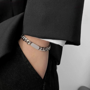 Fashion Men Titanium Steel Silver Chain Link Bracelet Cuban Bracelet Gift Jewelry Hip Hop Rock