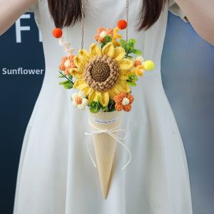 Creative Handmade Crochet Sunflower Bouquet Ice Cream Cone Teachers Day Gift Style Non-Customizable General Festival