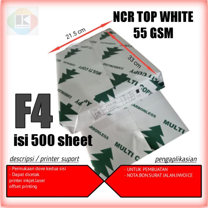 kertas NCR F4 TOP white  kertas karbonless kertas nota kertas NCR top white 55 gsm F4 isi 500 lembar