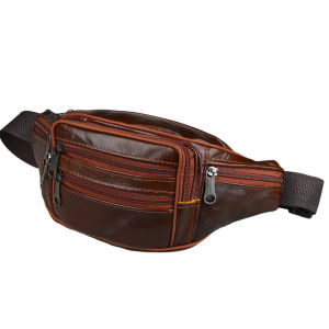 Mens Waist Pack Cowhide Leather Waist Belt Bag Male Fanny Pack Sling Shoulder Bags Pouch