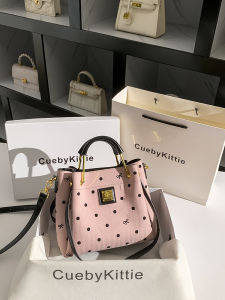 Cueby Kittie Womens Polka Dot Bucket Handbag Commuter Shoulder Crossbody Bag 2025 New Fashion Leather Handbag