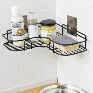 Bathroom kitchen Un-Punch Corner Frame Shower Shelf Wrought Iron Shampoo Storage Rack Holder with Suction Cup bathroom accessories