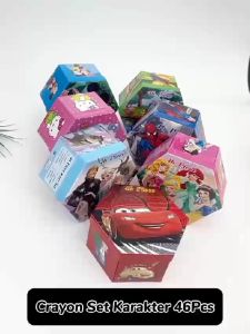 Crayon Set Karakter 46 Pcs Alat Menggambar Melukis Mewarnai/Painting Art Supplies Set for Children/Perlengkapan Sekolah Krayon Pensil Warna Cat Air/Coloring Set Segienam - FR GALLERY