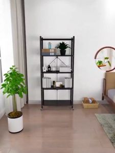 Folding Racks Kitchen Supplies Foldable Steel Shelf Racks With Wheels Kitchen Organizer 4/5 Layer