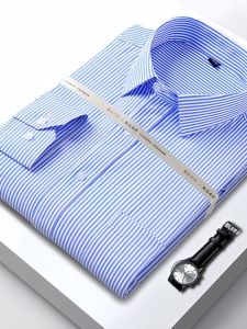 Business Casual Mens Long Sleeve Striped Shirt Standard Fit Button Decorated Color Woven Cloth Spring Summer New Style Blue White