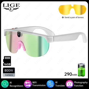 LIGE | Kính Thông Minh AI WIFI 800W Đổi Màu Chống Nước Ghi Hình Ảnh & Video Chức Năng Gọi Điện Tương Thích Bluetooth