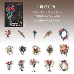 Mr.paper | 30 Tờ Đậm Màu Gothic Kinh Dị Hoa Hồng Chủ Đề Thú Cưng Dán DIY Thêu Sò Ốp Điện Thoại Laptop Trang Trí Thủ Công Gói