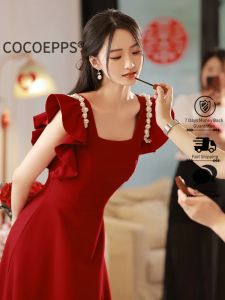 Cocoepps ĐầM Dạ HộI Đỏ cửa sau ĐầM Nữ Hàng ngày mùa hè 2023 mới