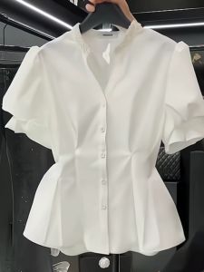 Luxury Elegant Intricate Design Bell Sleeve Waist-Defining Slimming Shirt