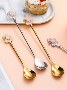 Thìa Cà Phê Bằng Thép Không Gỉ 304 Phụ Kiện Nhà Bếp Dài Tay Cầm Thanh Lịch Phong Cách Hàn Quốc Dùng Để Trộn Nước Và Sữa