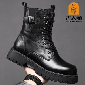 Mens Martin Boots Leather Wool Blend Thick Sole Casual Winter Boots Zipper Closure round Toe Warm Lined Rubber Outsole