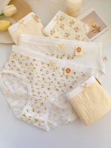 Antibacterial Pure Cotton Underwear for Women Sweet Floral Print mid Waist Triangle Panties Student Friendly Comfortable Briefs