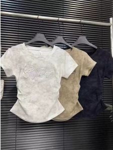 Plus Size This Year Popular Hot-Selling Product Tight Waist Tie-Dyed Short Sleeve T-Shirt Summer New Arrival Plus Size Ladies Slimming Slim Fit Top Half Sleeve