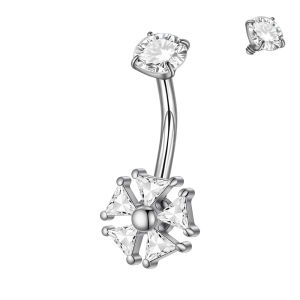 1PC Stainless Steel Triangular Cubic Zircon Belly Button Ring 14G Flower Internal Thread Navel Piercing Ombligo Piercing Jewelry