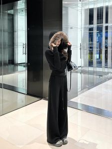 High Waist Straight Leg Sports Pants Womens Spring Autumn Loose Long Casual Sweatpants Korean Style Wide Leg Pants