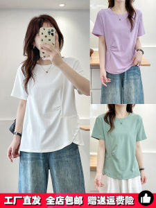 เสื้อยืดแขนสั้นทรงหลวมสไตล์เกาหลีสำหรับผู้หญิงไซส์ใหญ่ ฤดูร้อน 2025 ทรงเข้ารูปเอว ทรงเข้ารูปเอว สไตล์เกาหลี