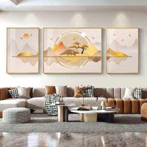Modern Luxury Living Room Decorative Painting New Chinese Style Sofa Background Wall Hanging Simple Mountain Water Three-Panel Wall Art