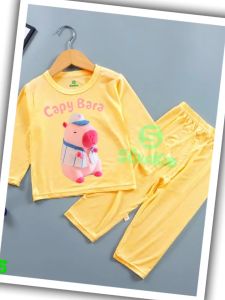 Combo 3 Bộ dài tay dài quần bé trai bé gái hình in capybara hồng cho bé từ 6kg-30kg.DT15