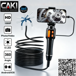 CAKI 360° Degree Rotation Endoscope Camera 6mm Lens HD Articulated Inspection Borescope Camera IP67 for Automotive IOS Android