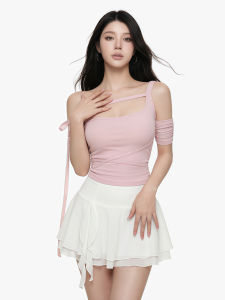 qiaocong | Sultry Style Off-Shoulder Tie T-Shirt