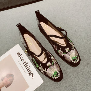 Elegant Embroidered Low Heel Chinese Style Single Shoes Womens Fashion Mary Janes Slip-On Flats Comfortable Spring New Arrival
