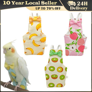 Parrot Diaper with Bowtie Cute Colorful Fruit Floral Cockatiel Pigeons Small Medium Large Pet Birds Flight Suit Clothes Washable