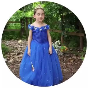 Summer Cinderella Children Cosplay Princess Dress Kids Stage Performance Clothes Girls Birthday Halloween Solid Evening Gown