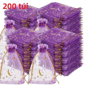 200 Chiếc Túi Organza Dây Rút Màu Tím Hình Ngôi Sao Mặt Trăng Túi Đựng Quà Hình Ngôi Sao Vàng Dùng Làm Túi Đựng Trang Sức Quà Tặng Hoàn Hảo Cho Giáng Sinh Tiệc Cưới