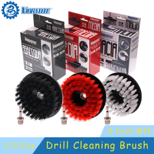 5 Inch Drill Cleaning Brush 1/3 Pcs with M14 Drill Attachment Red White Black Nylon for Car Carpet Cleaning Interior Detailing