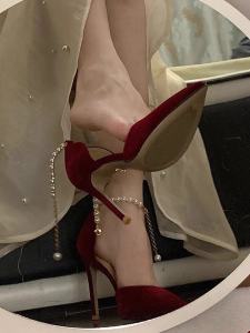 Elegant Pearl Embellished Velvet High Heels: A Stylish Choice for Weddings & Special Occasions