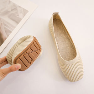 Womens Knitted Slip-On Bean Shoes Soft Bottom Comfortable Breathable Flat Heel Casual Fashion Single Shoes Spring Summer New Arrival