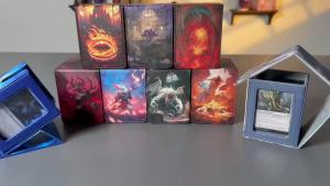 Card Deck Box Display Window with TCG Pattern Print Card Sleeves 105CT Holds 100+ Double-Sleeved Cards Clear Front66x91mm