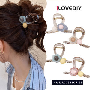 ILOVEDIY หมวกอะคริลิคสีเหลืองอำพันคลิปดอกไม้น่ารักกิ๊ฟติดผมฉลาม